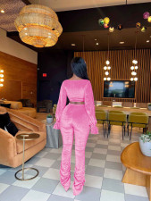 Sexy Long Sleeve Drawstring Pleated 2 Piece Pants Set YD-8767