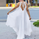 Plus Size Solid Color Lace Halter Irregular Dress NY-10557