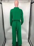 Long Sleeve Solid Shirt And Wide Leg Pant 2 Piece Set NK-8628