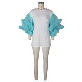 Mesh Patchwork Sleeve Loose Solid T Shirt ZSD-0615
