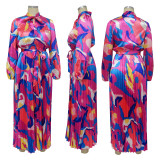 Long Sleeve Tie Up Pressed Pleated Maxi Dress YF-10567