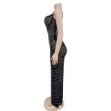 Sexy Mesh Hot Drill Sling Maxi Dress BY-C6613