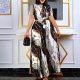 Short Sleeve Print Press Pleated Maxi Dress(With Waist Belt) GDNY-D2237