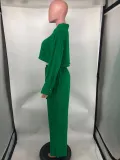 Long Sleeve Solid Shirt And Wide Leg Pant 2 Piece Set NK-8628