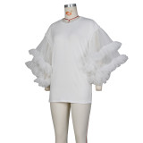 Mesh Patchwork Sleeve Loose Solid T Shirt ZSD-0615