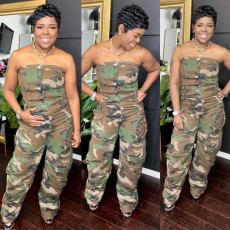 Camouflage Print Tube Tops Jumpsuit WAF-77621