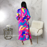 Long Sleeve Tie Up Pressed Pleated Maxi Dress YF-10567