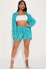 Fashion Print Long Sleeve Shorts Two Piece Set YD-8766