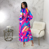 Long Sleeve Tie Up Pressed Pleated Maxi Dress YF-10567