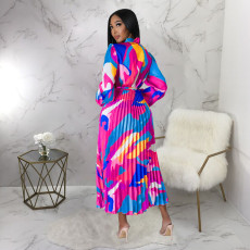 Long Sleeve Tie Up Pressed Pleated Maxi Dress YF-10567