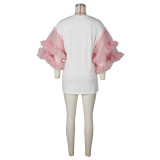 Mesh Patchwork Sleeve Loose Solid T Shirt ZSD-0615
