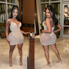 Sexy Hot Drill Sleeveless Sling Mini Dress BY-6602