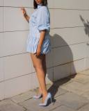 Stripe Patchwork Half Sleeve Shirt ANDF-1542