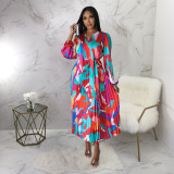 Long Sleeve Tie Up Pressed Pleated Maxi Dress YF-10567