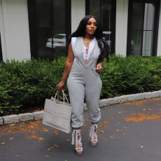 Plus Size Contrast Color Sleeveless Slim Jumpsuit NY-10559