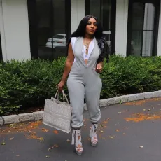 Plus Size Contrast Color Sleeveless Slim Jumpsuit NY-10559