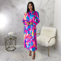 Long Sleeve Tie Up Pressed Pleated Maxi Dress YF-10567