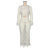 Hollow Out Fringe Handmade Knitted Beach Maxi Dress ZSD-Z0288