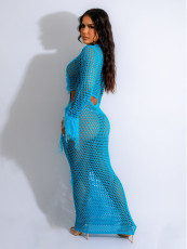 Hollow Out Fringe Handmade Knitted Beach Maxi Dress ZSD-Z0288