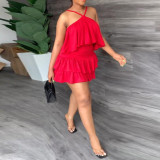 Plus Size Solid Color Sexy Sling Ruffles Two Piece Skirt Set NY-K2808
