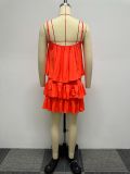 Plus Size Solid Color Sexy Sling Ruffles Two Piece Skirt Set NY-K2808