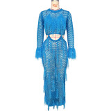Hollow Out Fringe Handmade Knitted Beach Maxi Dress ZSD-Z0288