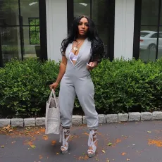 Plus Size Contrast Color Sleeveless Slim Jumpsuit NY-10559