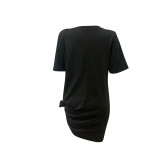 O Neck Solid Color Loose Casual Dress LSD-1066