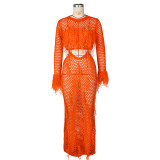 Hollow Out Fringe Handmade Knitted Beach Maxi Dress ZSD-Z0288