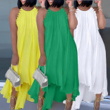 Plus Size Solid Color Lace Halter Irregular Dress NY-10557