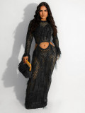 Hollow Out Fringe Handmade Knitted Beach Maxi Dress ZSD-Z0288