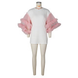 Mesh Patchwork Sleeve Loose Solid T Shirt ZSD-0615