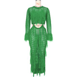 Hollow Out Fringe Handmade Knitted Beach Maxi Dress ZSD-Z0288