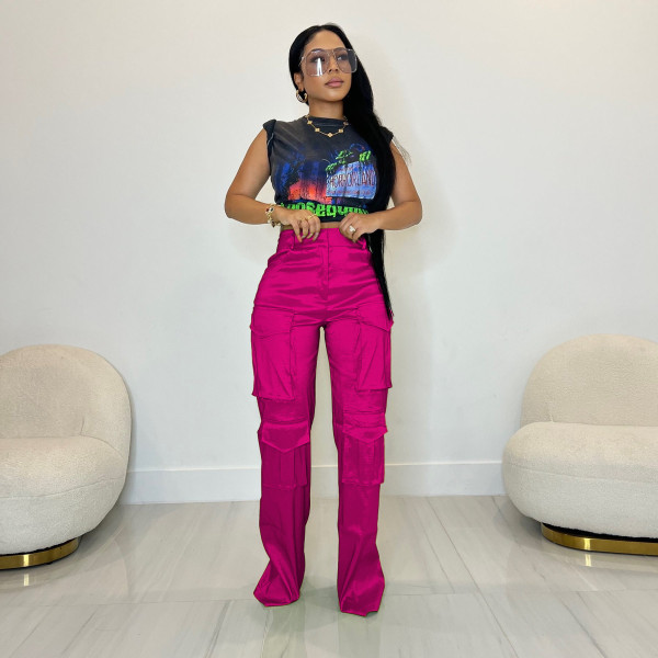 Solid Color Multi-Pocket Casual Pants ZSD-0617