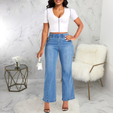 Fashion Elastic Waist Slim Straight Jeans HSF-2750