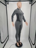 Color Blocking Print Long Sleeve Slim Sport Suit YIM-112