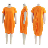 Solid Color Short Sleeve Irregular Dress HNIF-TK001