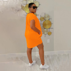 Solid Color Short Sleeve Irregular Dress HNIF-TK001