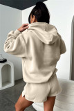 Solid Color Long Sleeve Hooded Sweatshirt Two Piece Shorts Set SSNF-211336