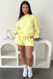 Solid Color Long Sleeve Hooded Sweatshirt Two Piece Shorts Set SSNF-211336