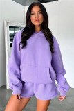 Solid Color Long Sleeve Hooded Sweatshirt Two Piece Shorts Set SSNF-211336