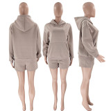 Solid Color Long Sleeve Hooded Sweatshirt Two Piece Shorts Set SSNF-211336