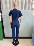 Fashion Short Sleeve Denim Tight Jumpsuit LX-3552