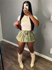 Fake Two-piece Jeans Shorts Pleated Skirt LX-6001