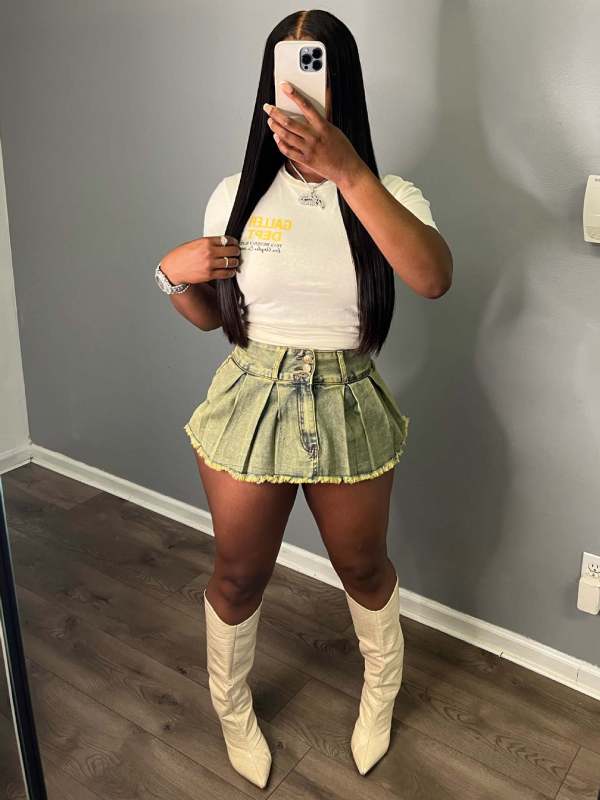Fake Two-piece Jeans Shorts Pleated Skirt LX-6001