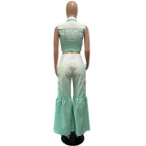 Multi-pocket Sleeveless Flare Pants Two Piece Set QYXZ-9136