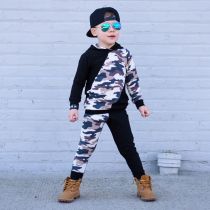 Kids Boy Color Block Hooded Sport Two Piece Set GYMF-113