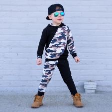 Kids Boy Color Block Hooded Sport Two Piece Set GYMF-113