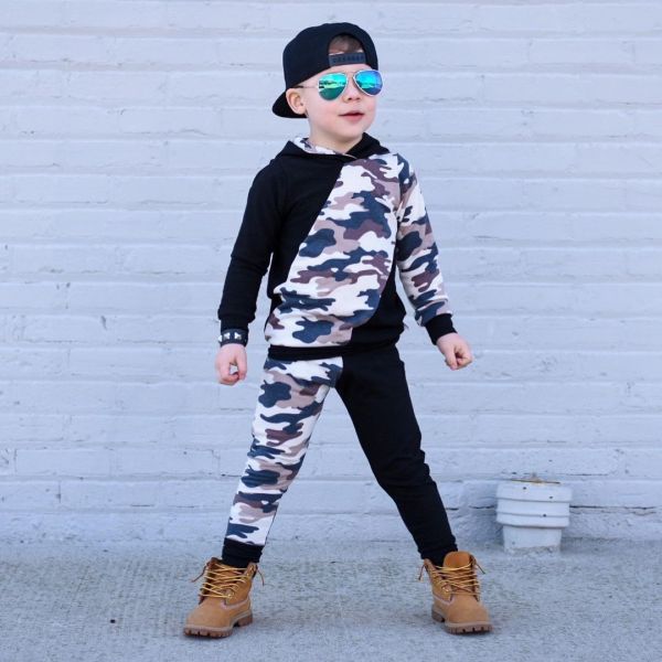 Kids Boy Color Block Hooded Sport Two Piece Set GYMF-113