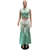 Multi-pocket Sleeveless Flare Pants Two Piece Set QYXZ-9136
